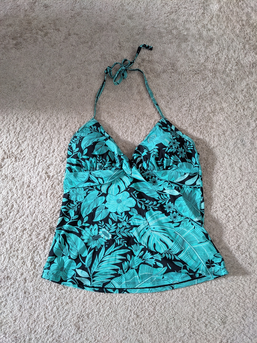 Green Floral Halter Tankini Top